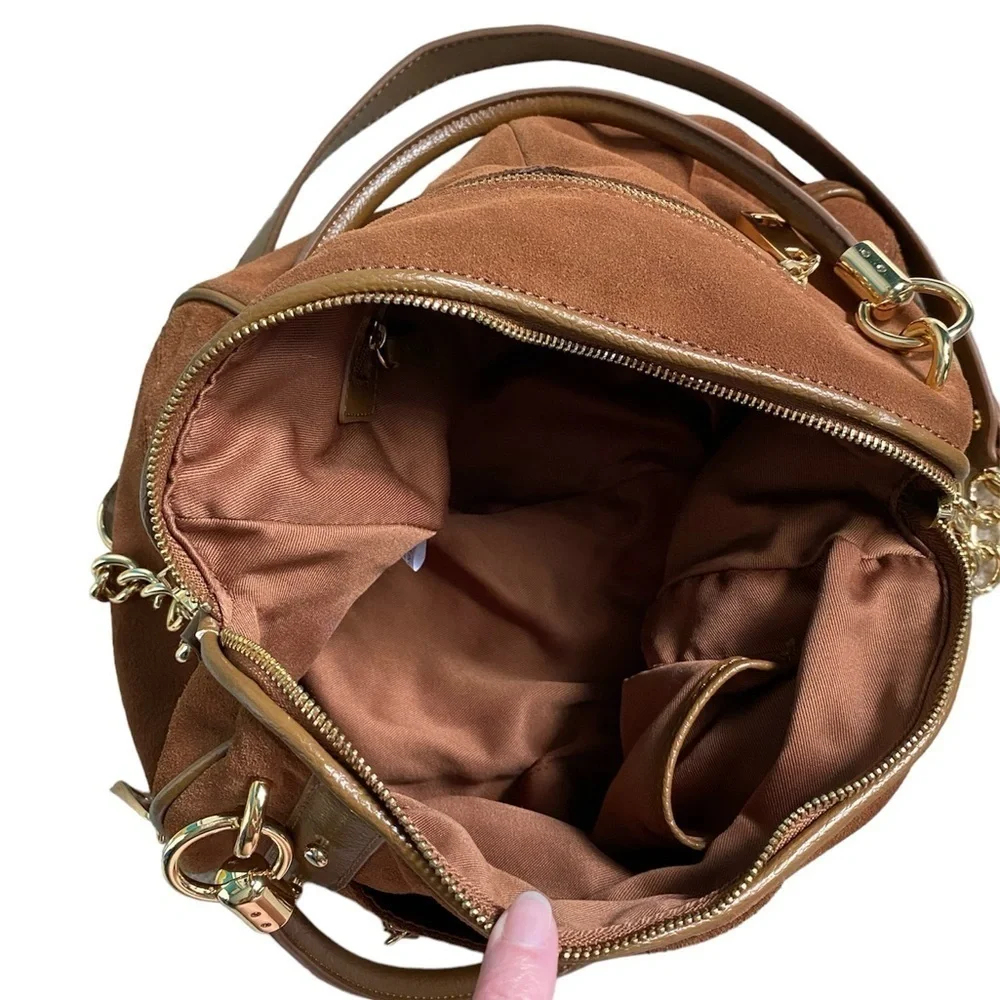 Audrey Brooke New Brown Suede Leather Gold Metal Slouchy Hobo Shoulder Handbag